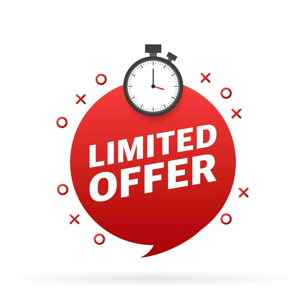 Limited offer service badge. Limited time with stopwatch on white background. Vector illustration