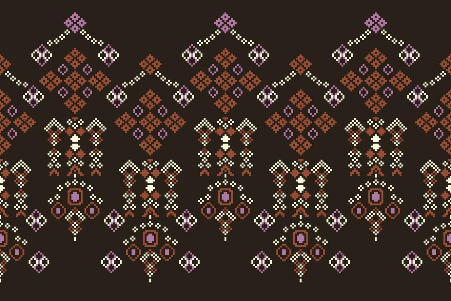 Ethnic geometric fabric pattern Cross Stitch.Ikat embroidery Ethnic oriental Pixel pattern brown background. Abstract,vector,illustration. Texture,clothing,frame,decoration,motifs,silk wallpaper. vector