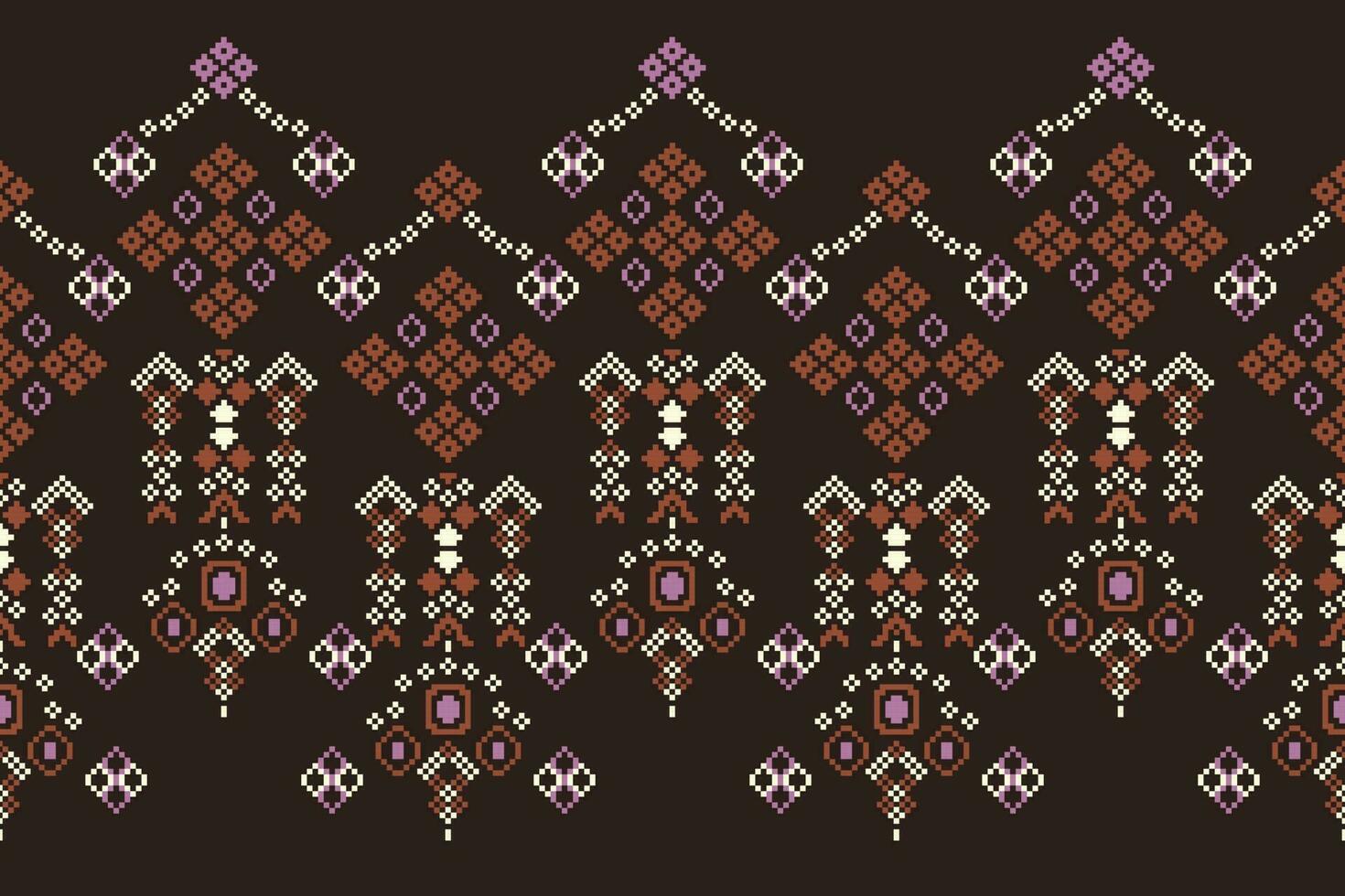 Ethnic geometric fabric pattern Cross Stitch.Ikat embroidery Ethnic oriental Pixel pattern brown background. Abstract,vector,illustration. Texture,clothing,frame,decoration,motifs,silk wallpaper. vector