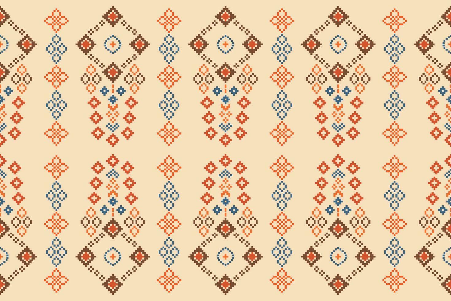 Ethnic geometric fabric pattern Cross Stitch.Ikat embroidery Ethnic oriental Pixel pattern brown cream background. Abstract,vector,illustration. Texture,clothing,frame,motifs,silk wallpaper. vector