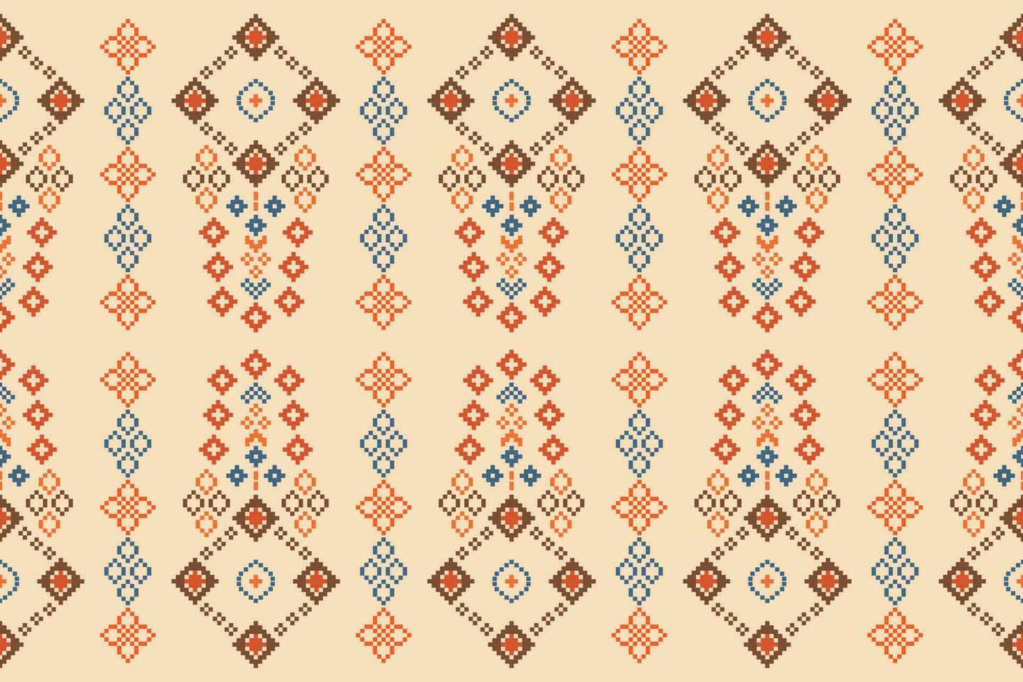 Ethnic geometric fabric pattern Cross Stitch.Ikat embroidery Ethnic oriental Pixel pattern brown cream background. Abstract,vector,illustration. Texture,clothing,frame,motifs,silk wallpaper. vector