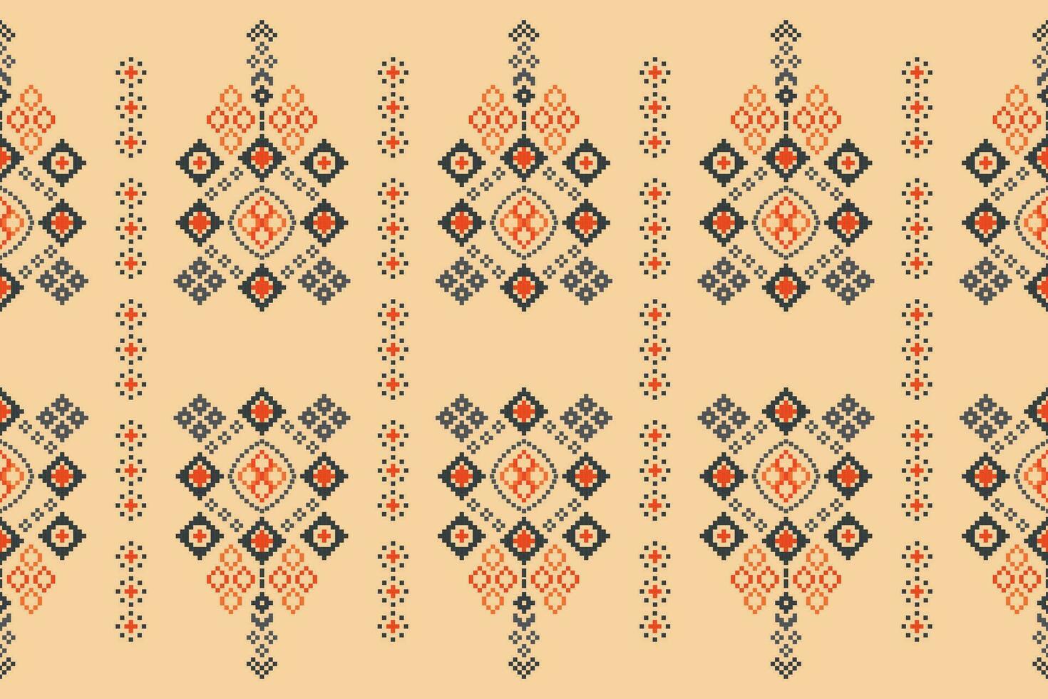 Ethnic geometric fabric pattern Cross Stitch.Ikat embroidery Ethnic oriental Pixel pattern brown cream background. Abstract,vector,illustration. Texture,clothing,frame,motifs,silk wallpaper. vector