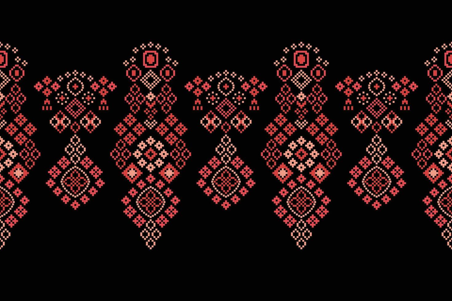 Ethnic geometric fabric pattern Cross Stitch.Ikat embroidery Ethnic oriental Pixel pattern black background. Abstract,vector,illustration. Texture,clothing,frame,decoration,motifs,silk wallpaper. vector