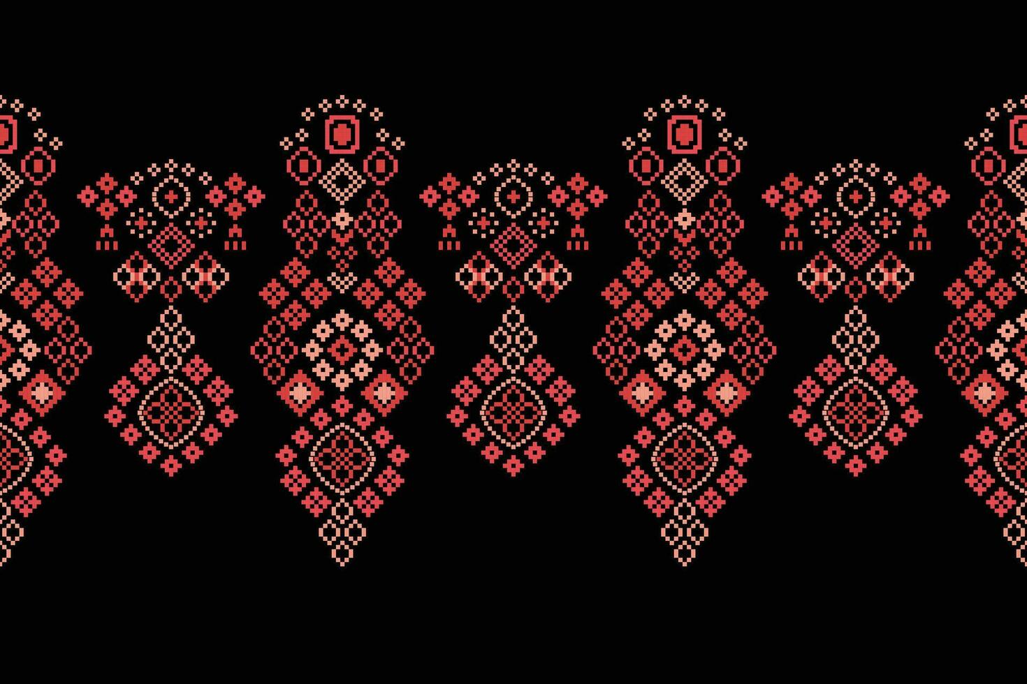 Ethnic geometric fabric pattern Cross Stitch.Ikat embroidery Ethnic oriental Pixel pattern black background. Abstract,vector,illustration. Texture,clothing,frame,decoration,motifs,silk wallpaper. vector