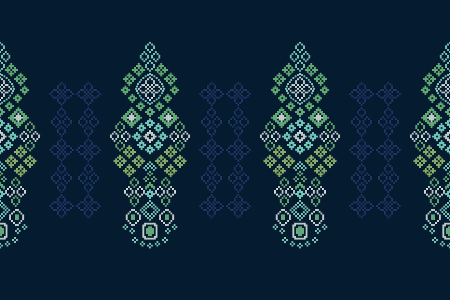 Ethnic geometric fabric pattern Cross Stitch.Ikat embroidery Ethnic oriental Pixel pattern blue background. Abstract,vector,illustration. Texture,clothing,frame,decoration,motifs,silk wallpaper. vector