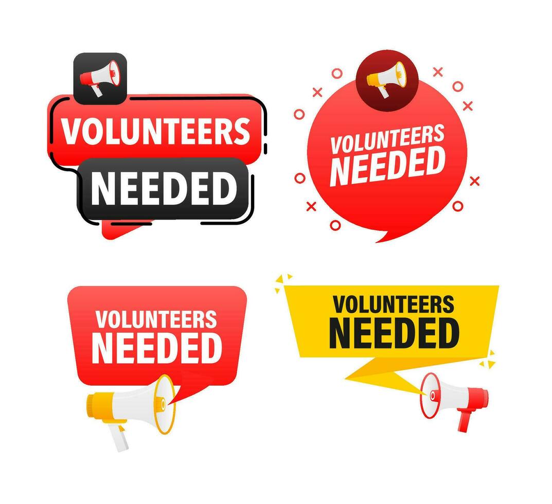 Megaphone label set with text Volunteers Needed. Volunteers Needed announcement banner vector