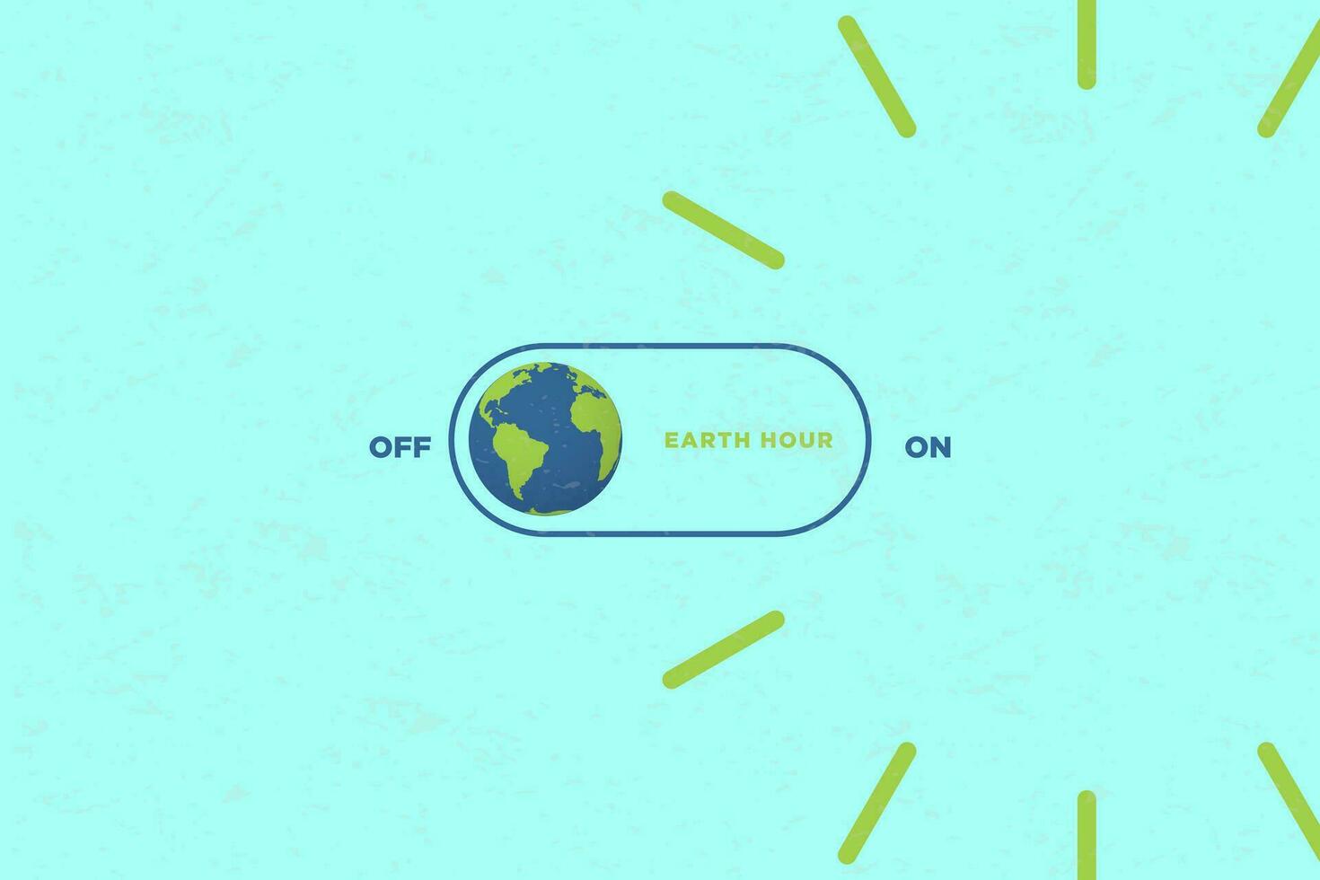 Minimalist Earth Hour Illustration Banner. On and Off light switch with Planet Earth Icon inside a clock on the 8 30 to 9 30 position. Earth hour Minimalism Design. Vector Illustration. EPS 10.