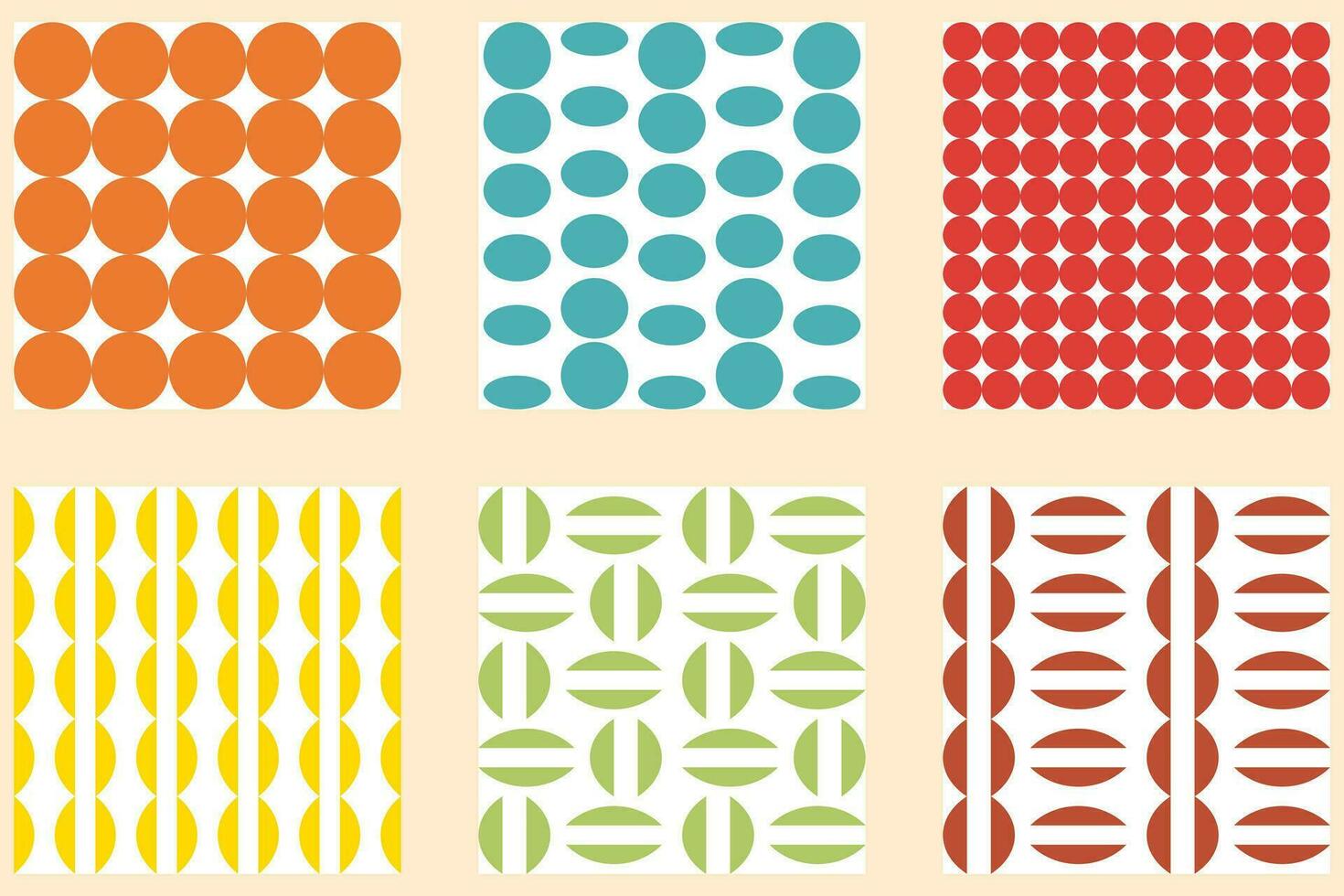 Swiss design aesthetic seamless pattern collection. Abstract round shapes print set for tee, paper, textile and fabric. vector