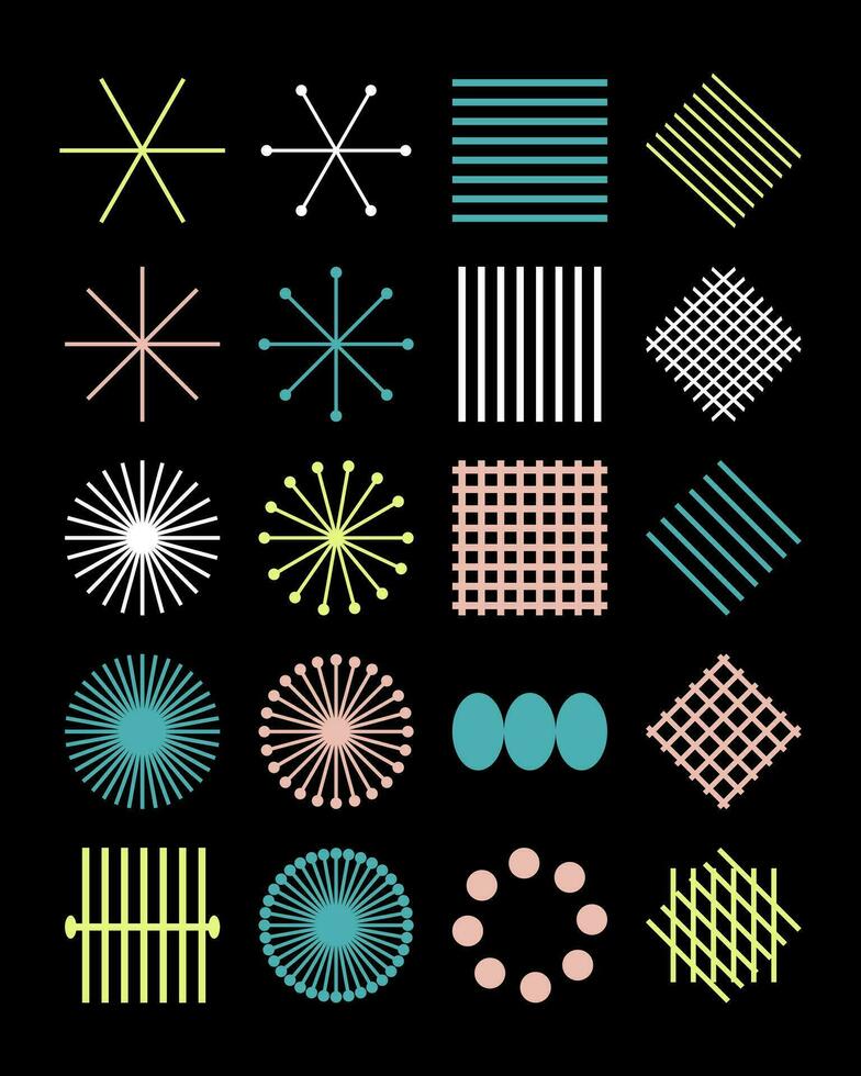 Geometric elements collection in trendy retro brutalist style. Abstract shapes set. vector