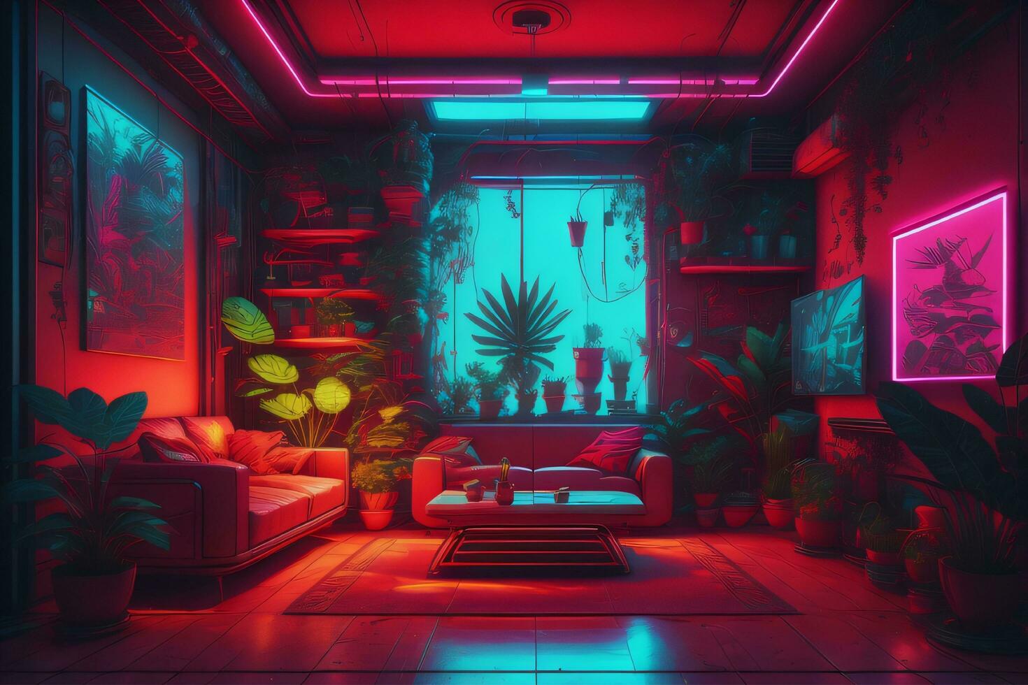 Interior living room design, generative AI photo