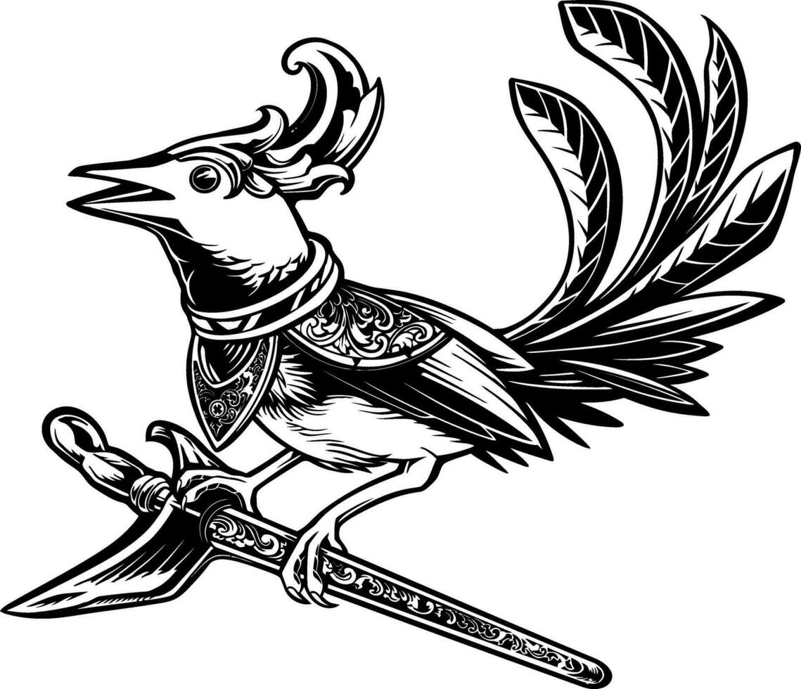 vector magpie bird ornament with keris