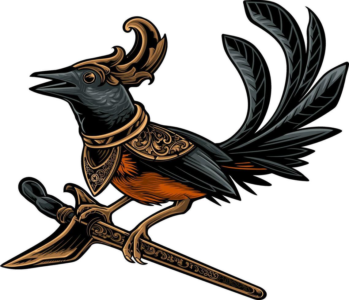 vector magpie bird ornament with keris
