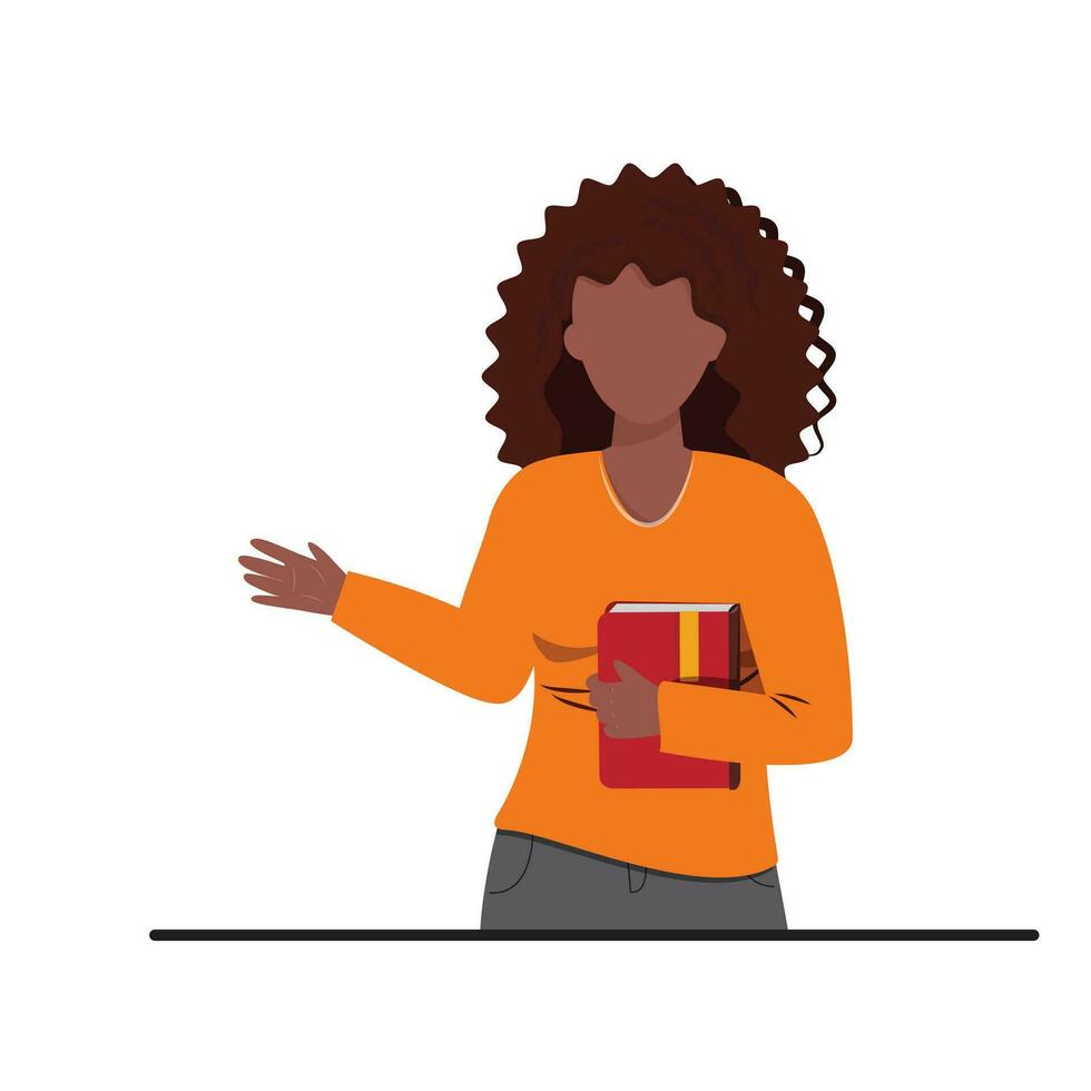 African woman with curly hair holding a red book vector