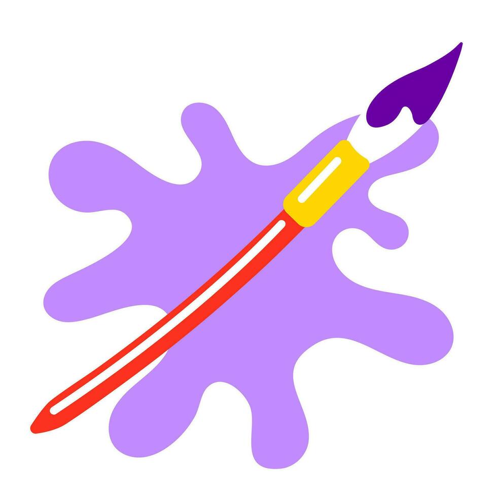 Purple paint and brush, isolated objects on white background. vector