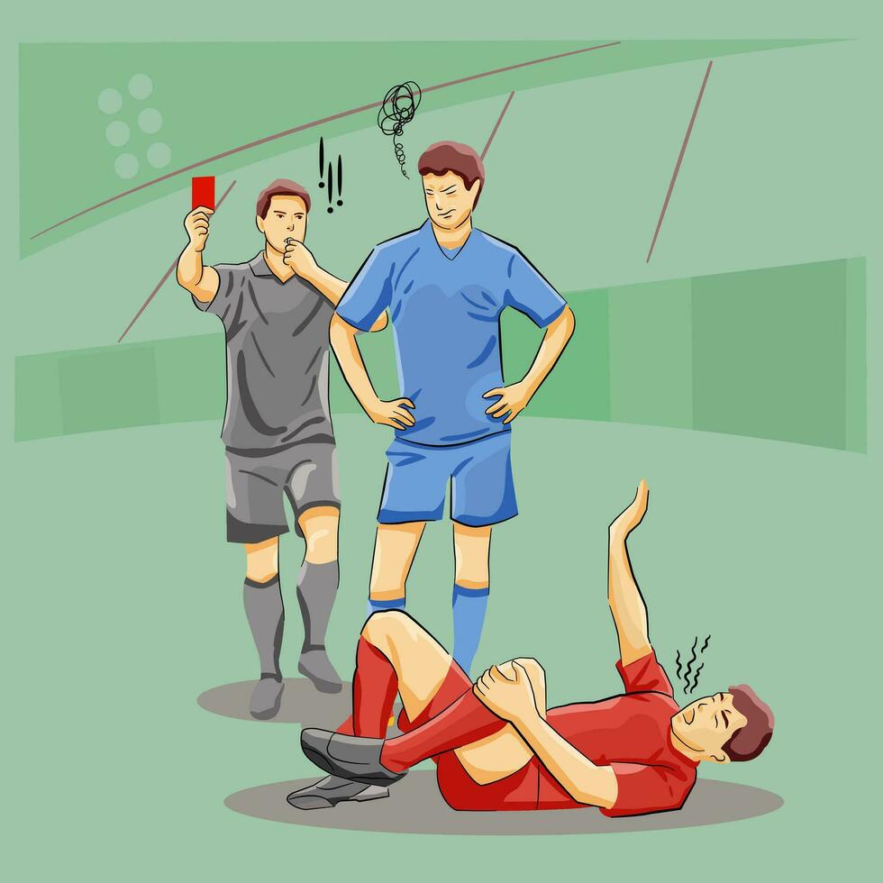 Referee give red card to player for bad tacking play soccer game vector