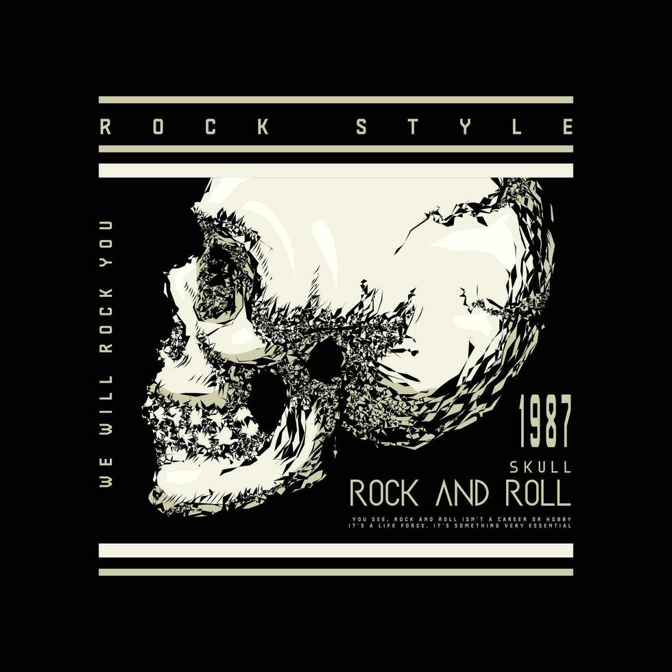 Rock and roll, skull t-shirt and apparel design vector
