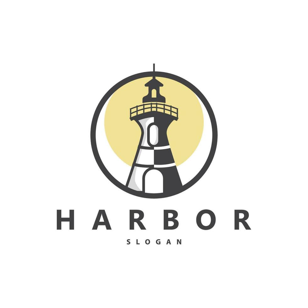 Lighthouse Logo, Beacon Vector Modern Simple Beach Searchlight Tower, Symbol Illustration Template