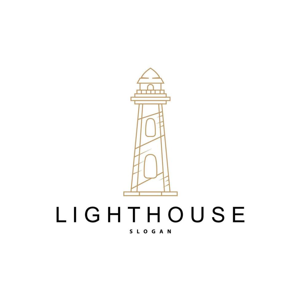 Lighthouse Logo, Beacon Vector Modern Simple Beach Searchlight Tower, Symbol Illustration Template