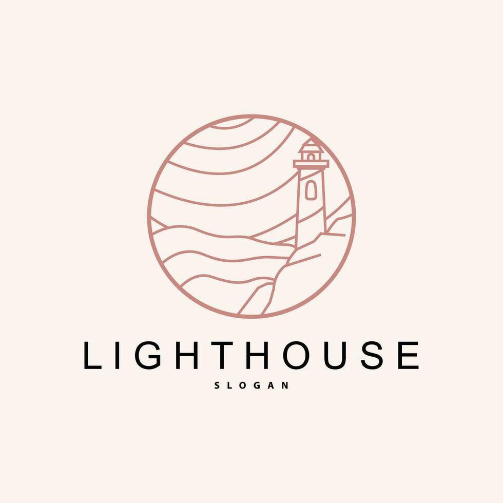 Lighthouse Logo, Beacon Vector Modern Simple Beach Searchlight Tower, Symbol Illustration Template