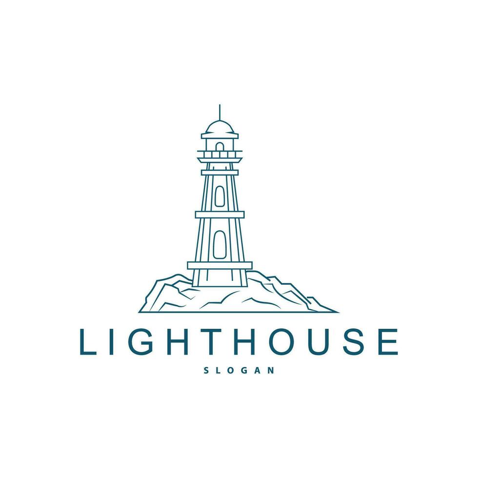 Lighthouse Logo, Beacon Vector Modern Simple Beach Searchlight Tower, Symbol Illustration Template