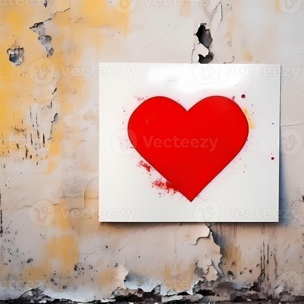 blanco papel con rojo corazón imagen en grunge pared antecedentes foto