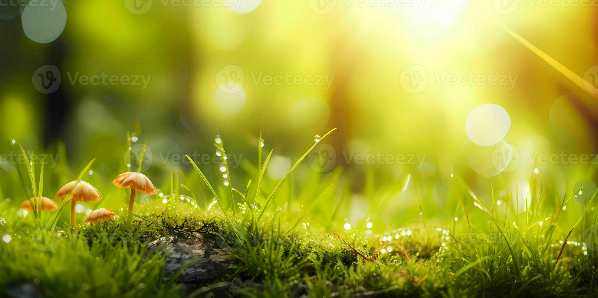 Spring background. Closeup fresh grass banner AI Generative photo