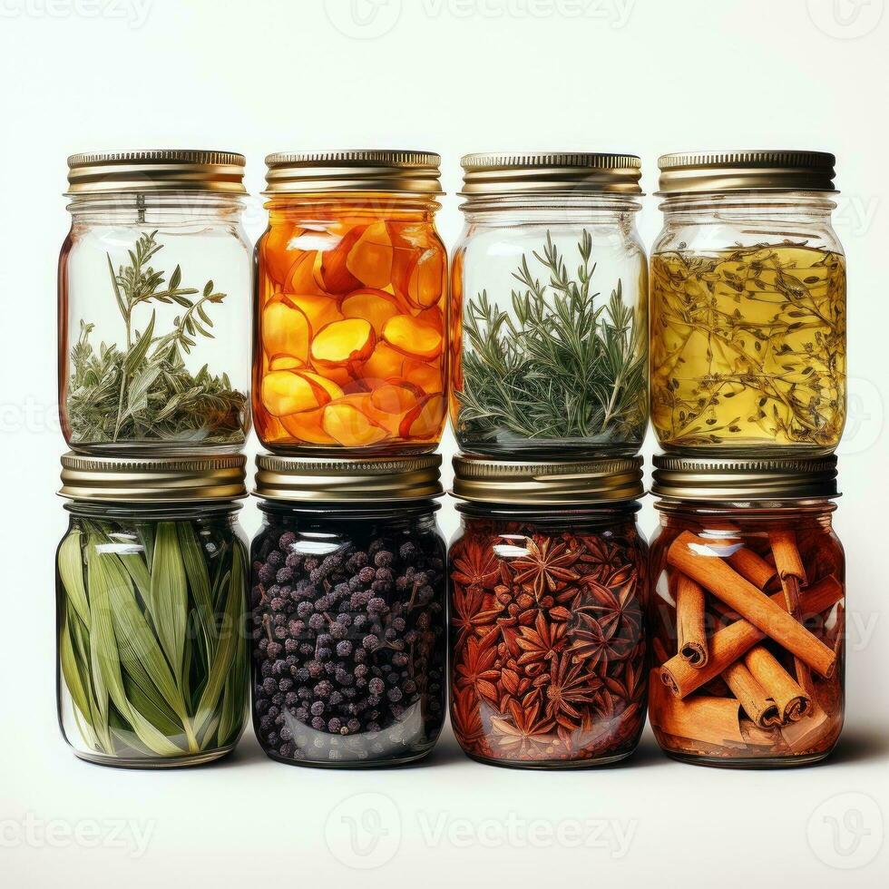 Spice Jars and Herbs Around Them Clipart photo