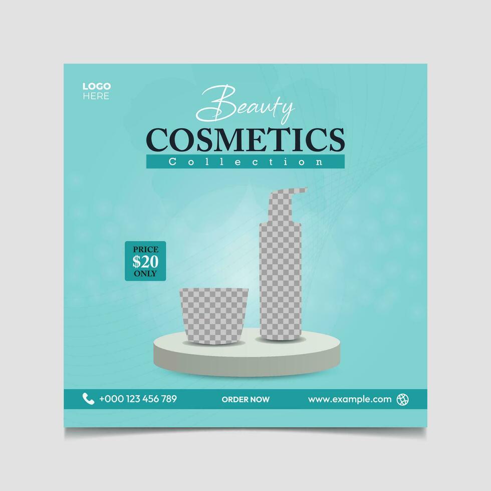Beauty Cosmetics products sale social media post template vector