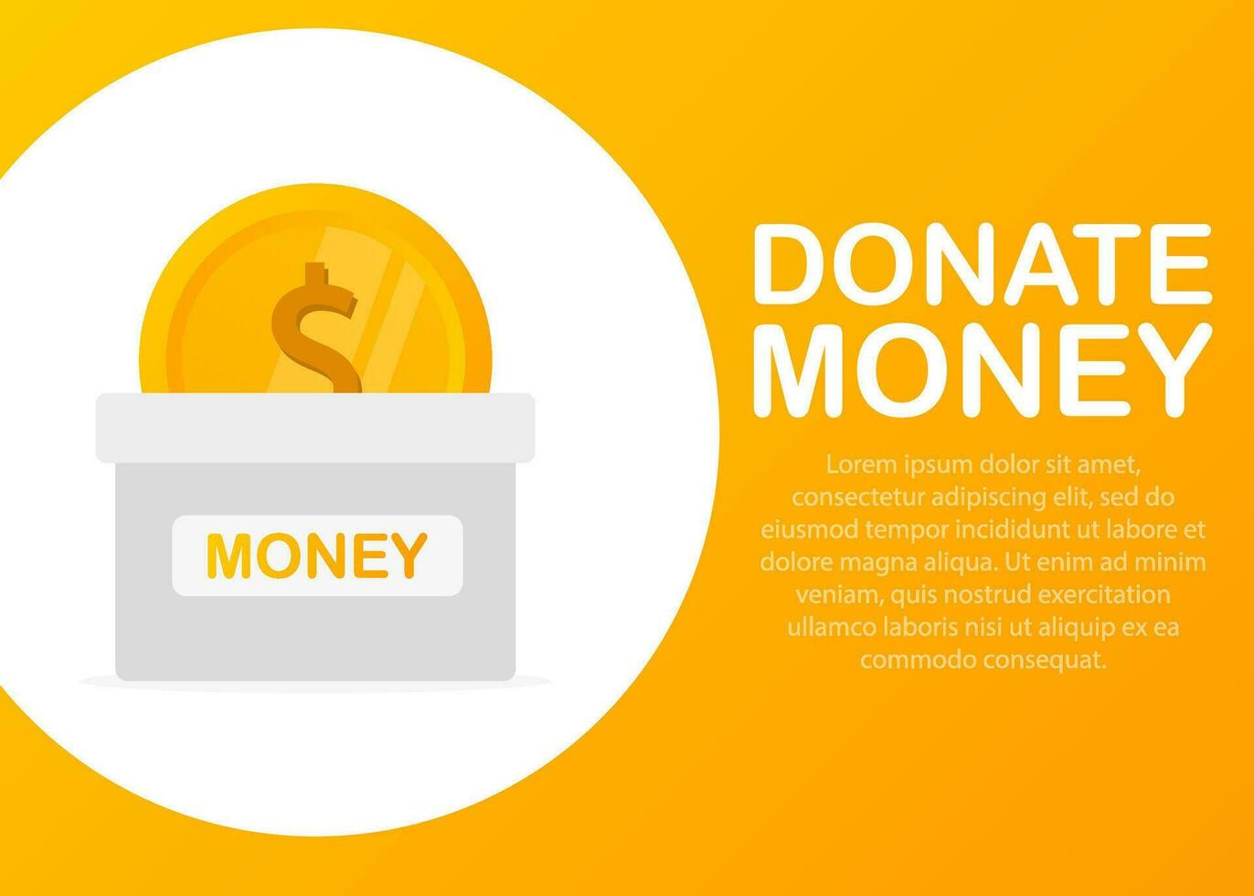 donación y caridad. donar dinero concepto. dorado moneda fondo en dinero caja vector