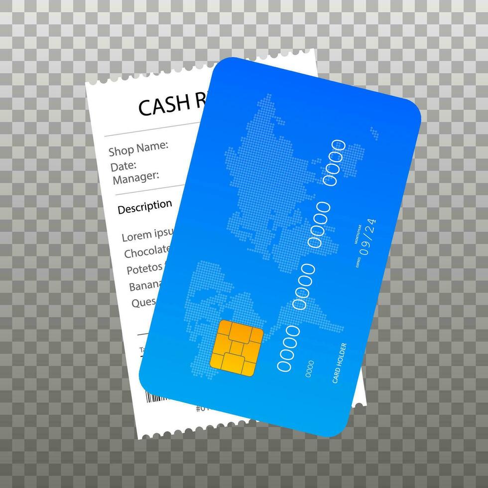 Receipt and credit card icon in a flat style isolated. Invoice sign. Vector illustration.