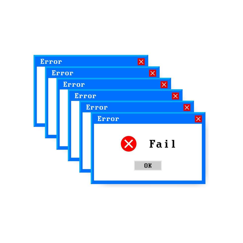 sistema error vector icono fracaso ordenador personal interfaz. error mensaje computadora ventana alerta surgir