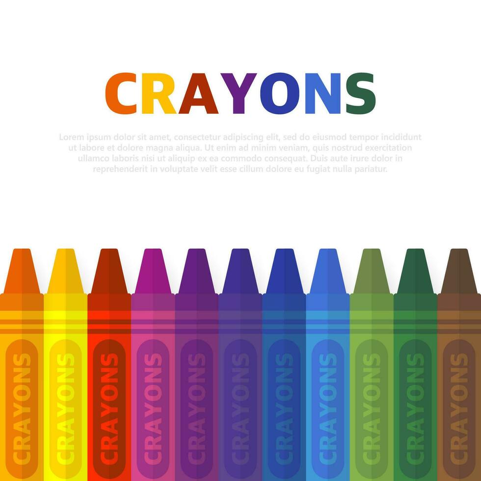 Vector colorful Crayons. Art Set Kids School craft art supply graphics. Vector illustration.