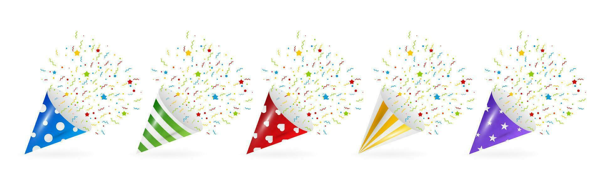 Exploding party popper with confetti and streamer vector