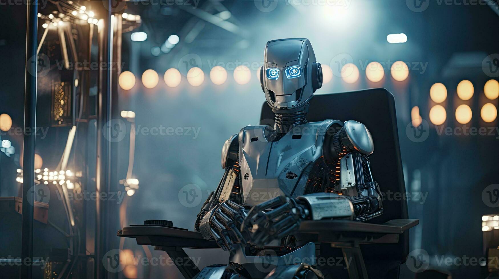 A robot in the director chair on a film set. The concept of artificial intelligence photo