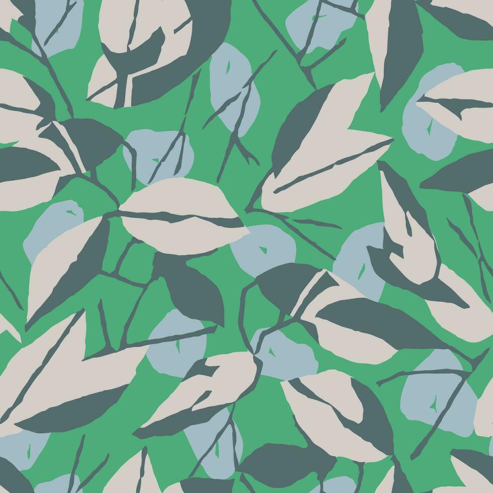 Vector leaf and branches with polka dots illustration seamless repeat pattern