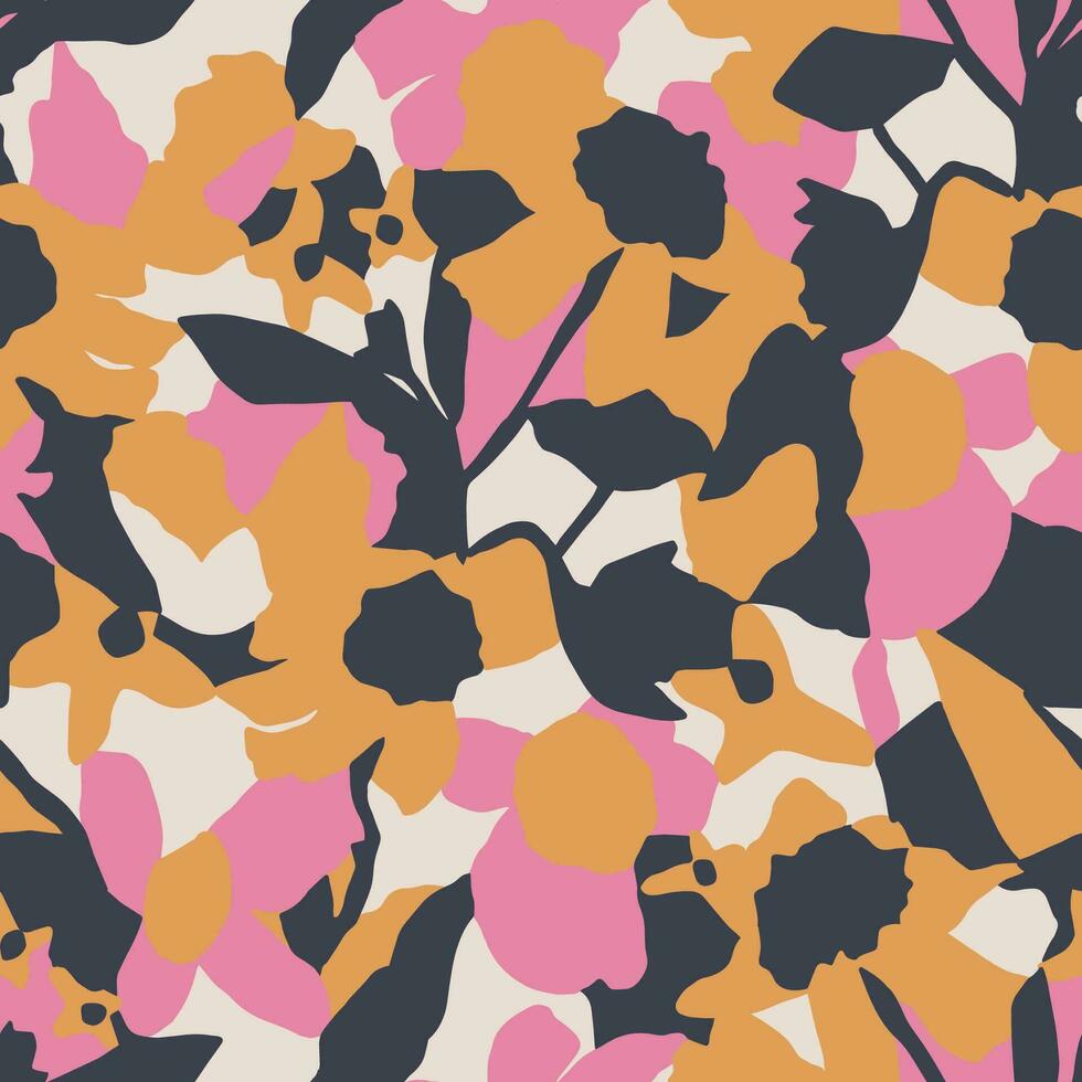 Vector color blocking flower illustration seamless repeat pattern