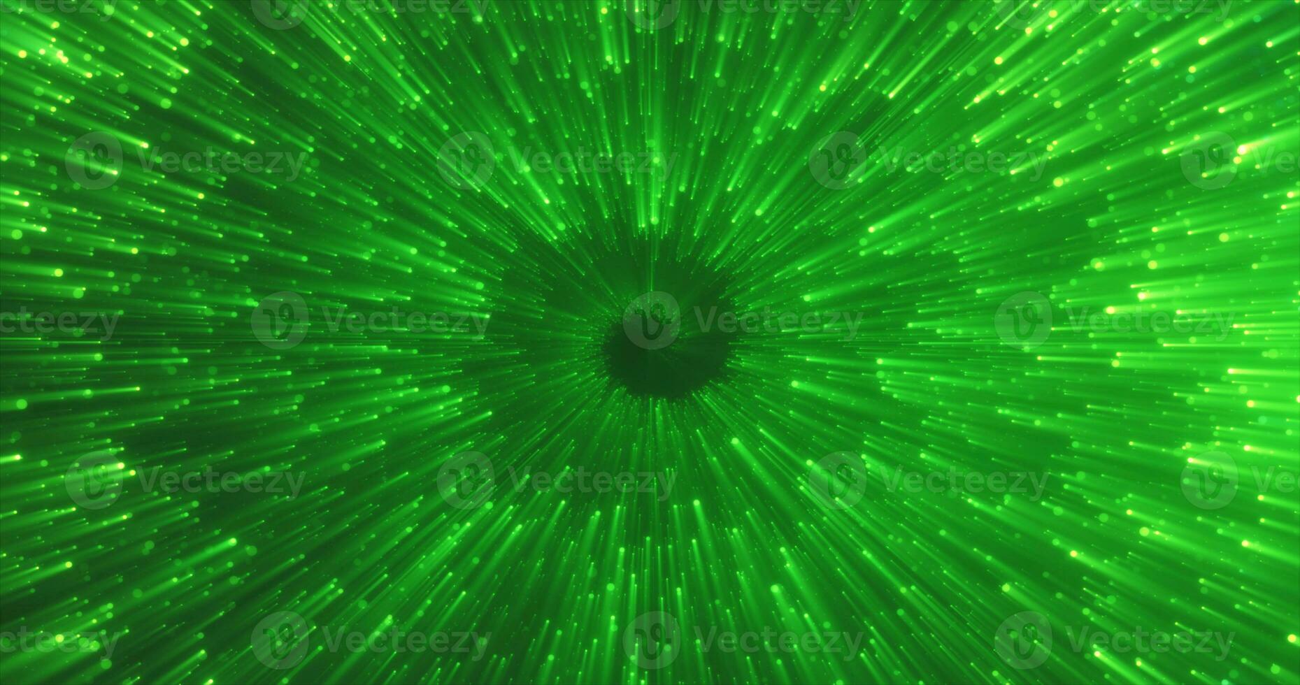 Abstract green energy magical glowing spiral swirl tunnel particle background with bokeh effect photo