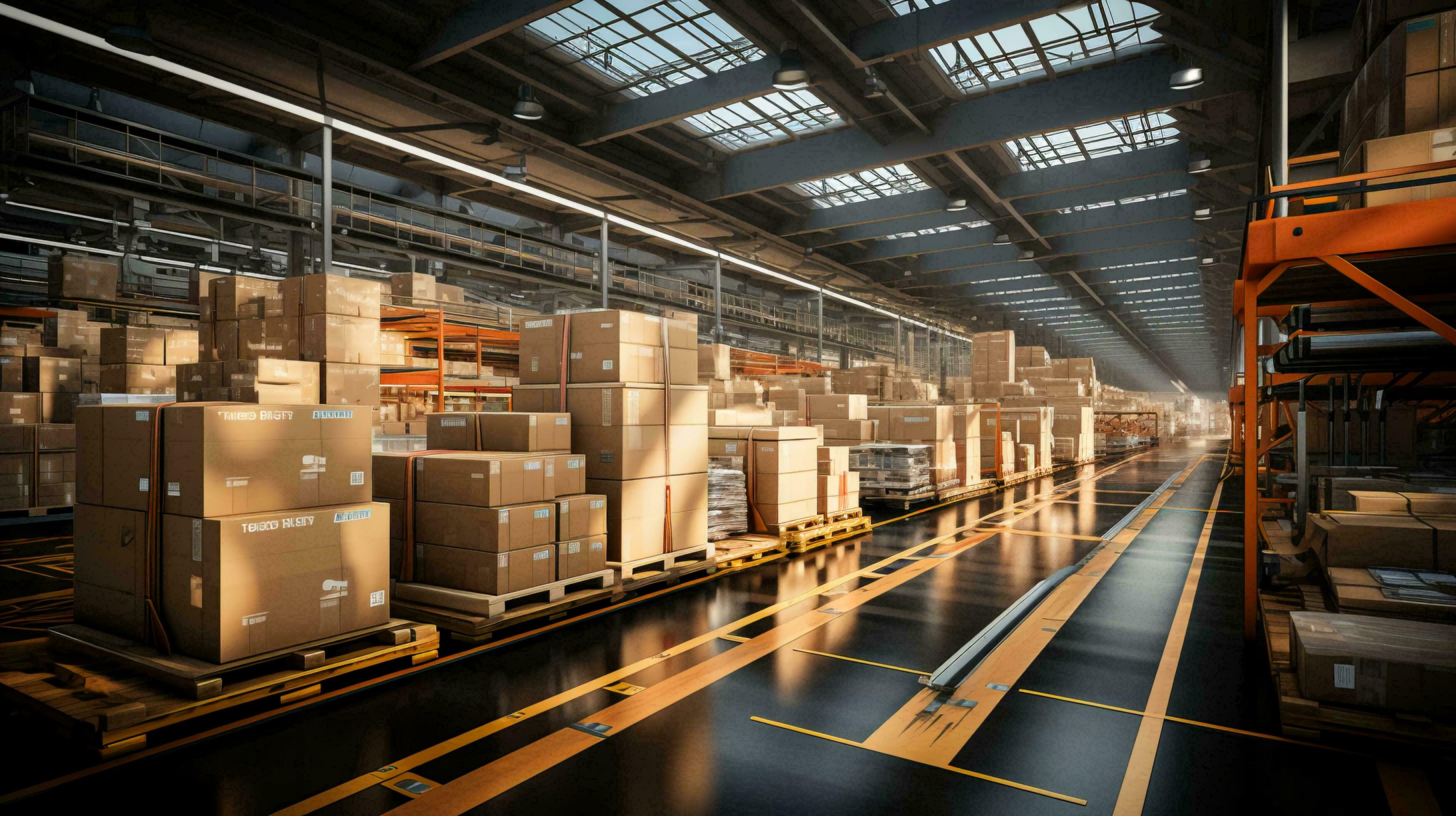 Large automated warehouse logistics center for the delivery and storage