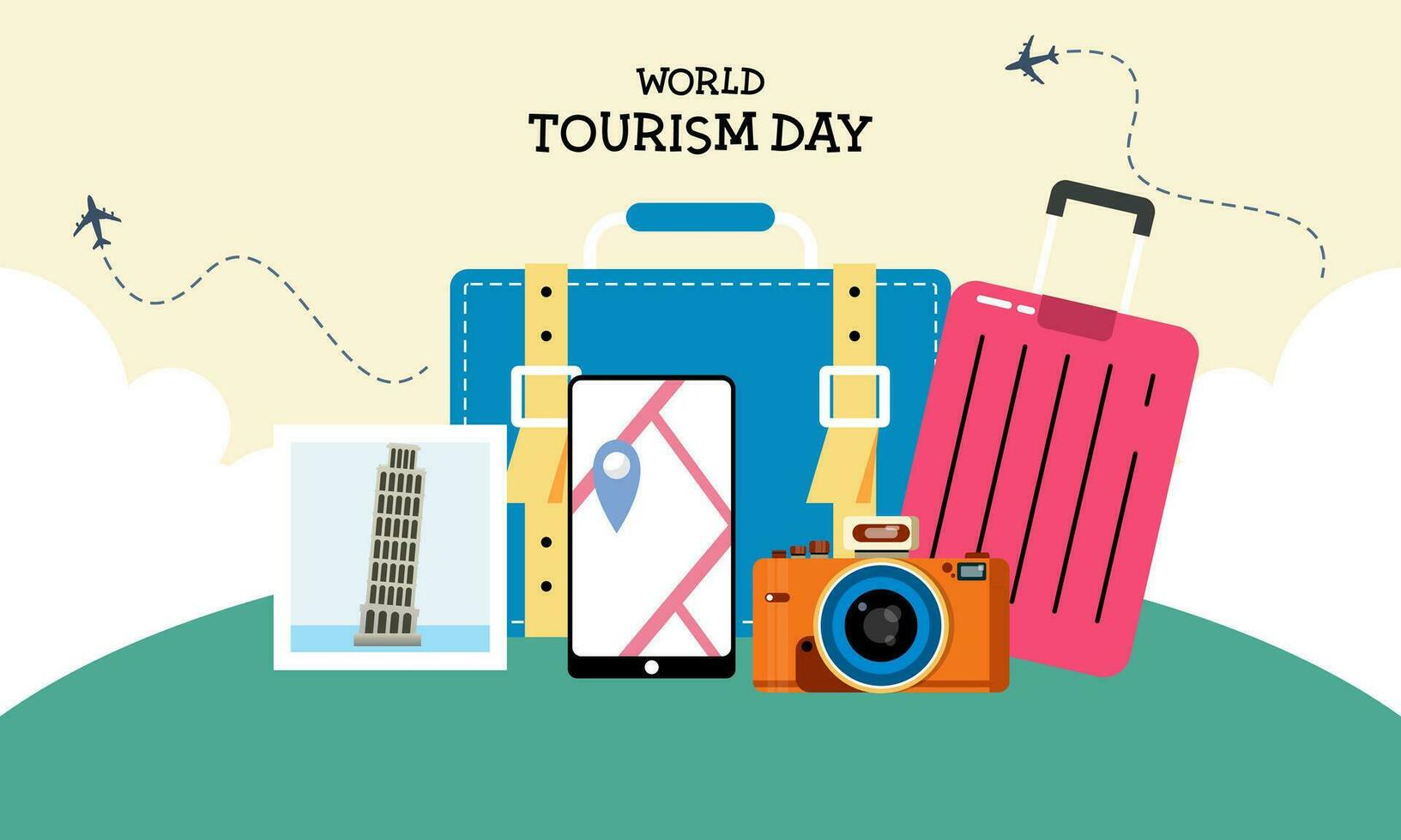 Flat background for world tourism day celebration vector