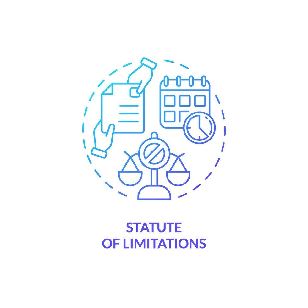 2D gradient statue of limitations thin line icon concept, isolated vector, blue illustration representing product liability. vector