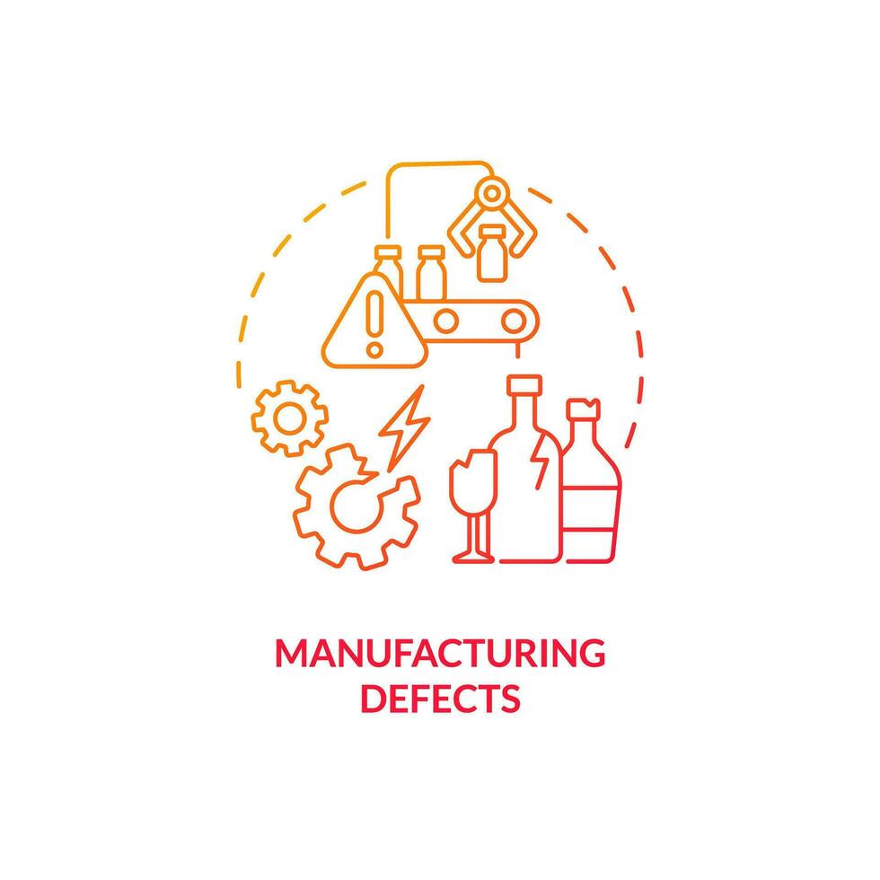 2D gradient manufacturing defects thin line icon concept, isolated vector, red illustration representing product liability. vector