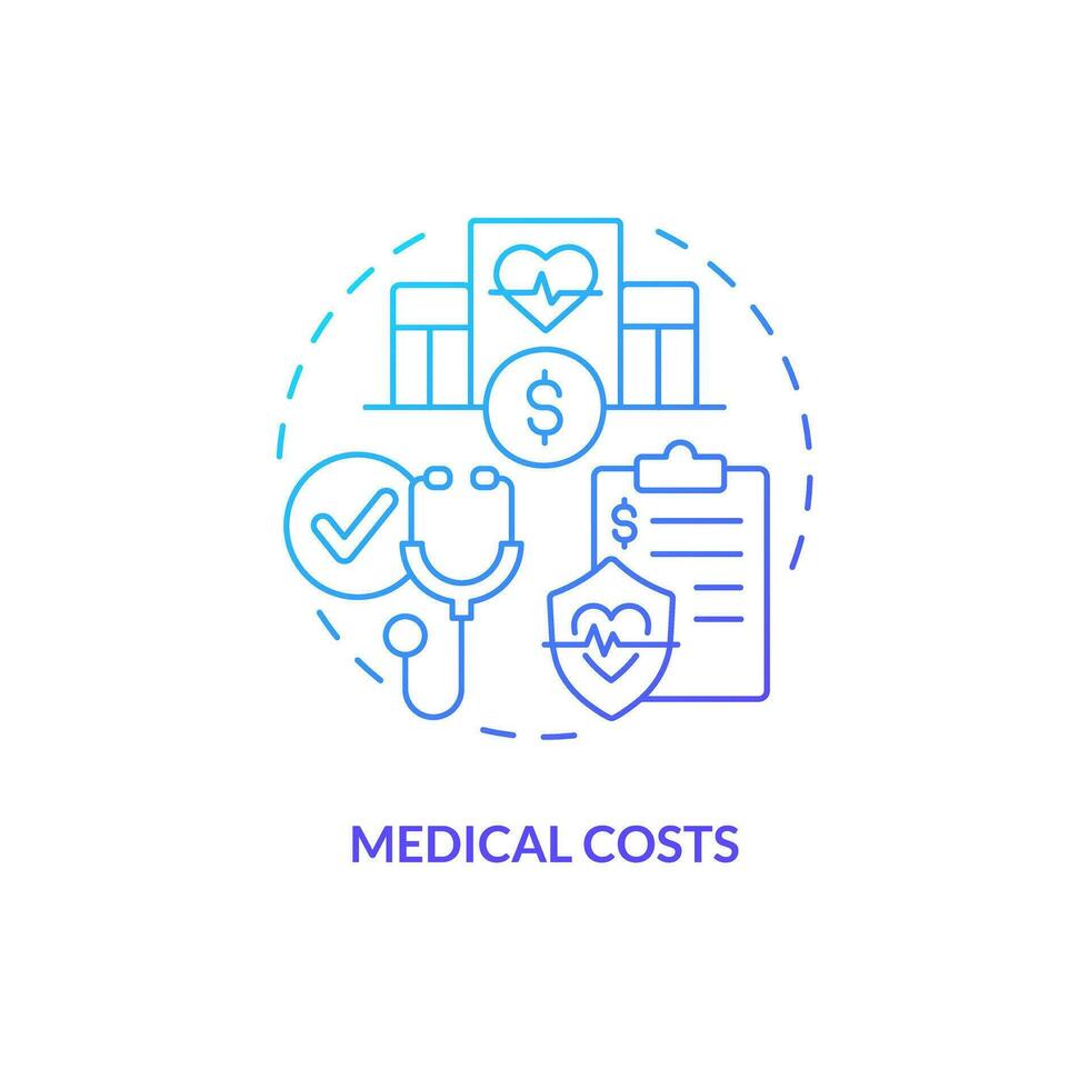 2D gradient medical costs thin line icon concept, isolated vector, blue illustration representing product liability. vector