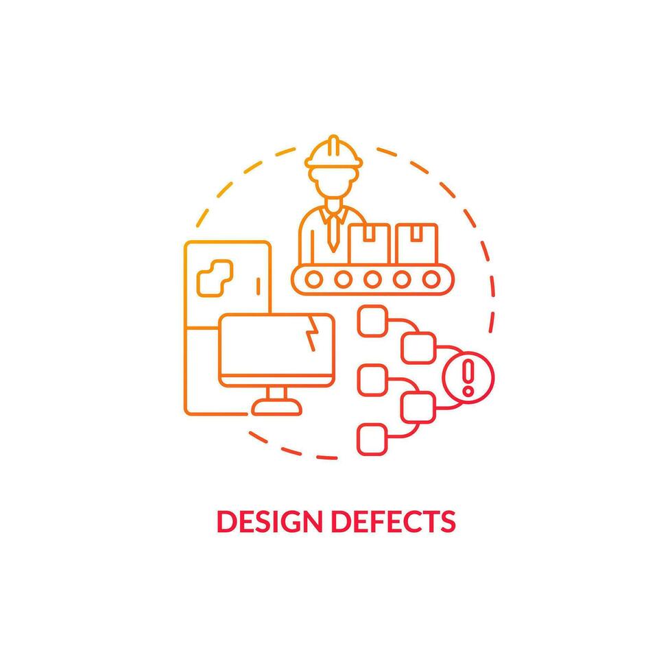 2D gradient design defects thin line icon concept, isolated vector, red illustration representing product liability. vector