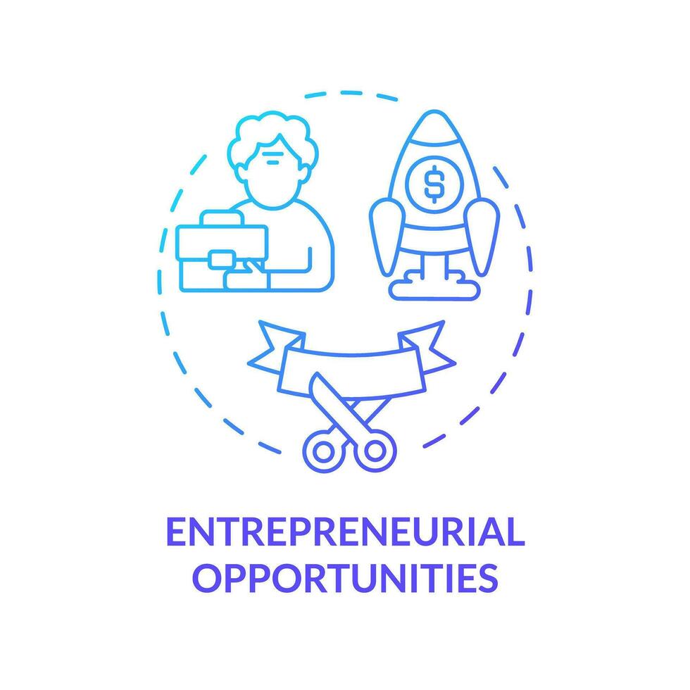 2D gradient entrepreneurial opportunities thin line icon concept, isolated vector, blue illustration representing unretirement. vector