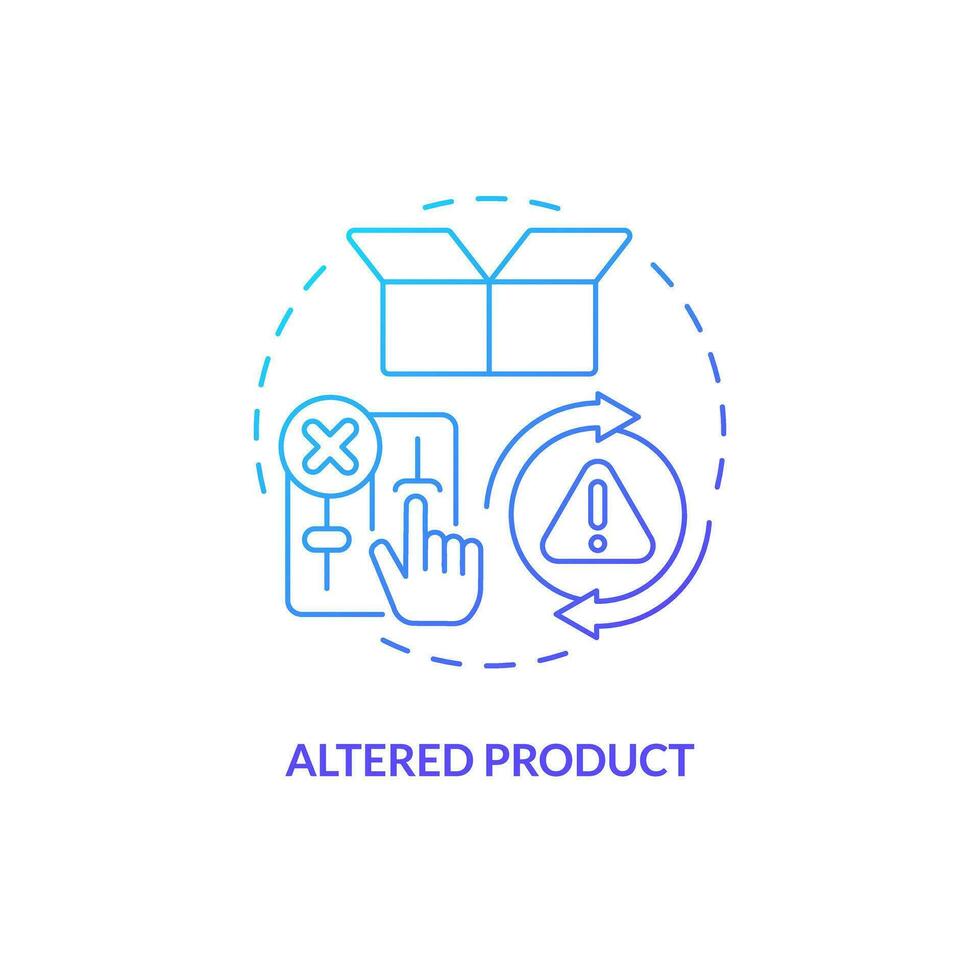 2D gradient altered product thin line icon concept, isolated vector, blue illustration representing product liability. vector