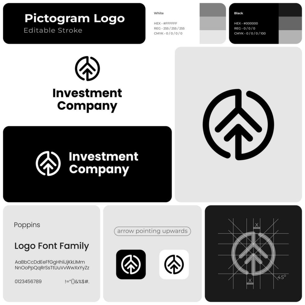 inversión empresa monocromo línea negocio logo. marca nombre. financiero institución. flecha señalando arriba. diseño elemento. visual identidad. adecuado para activo gerente, tecnología puesta en marcha vector