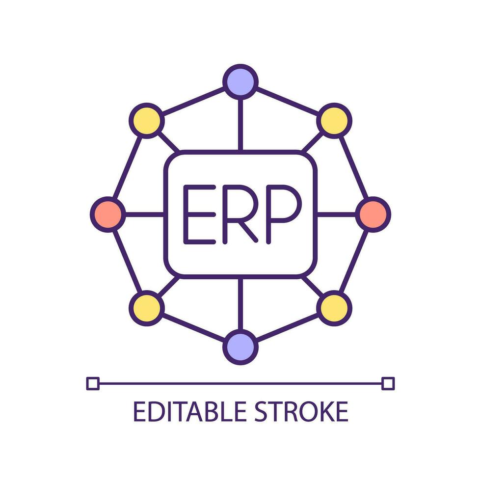 Editable time consuming tasks icon representing enterprise resource planning, isolated vector, thin line multicolor illustration. vector