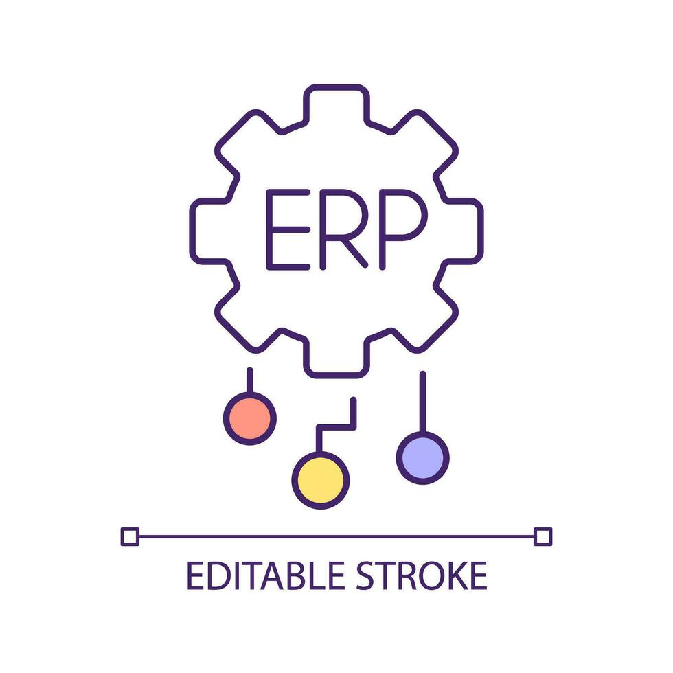 Editable cloud ERP icon representing enterprise resource planning, isolated vector, thin line multicolor illustration. vector