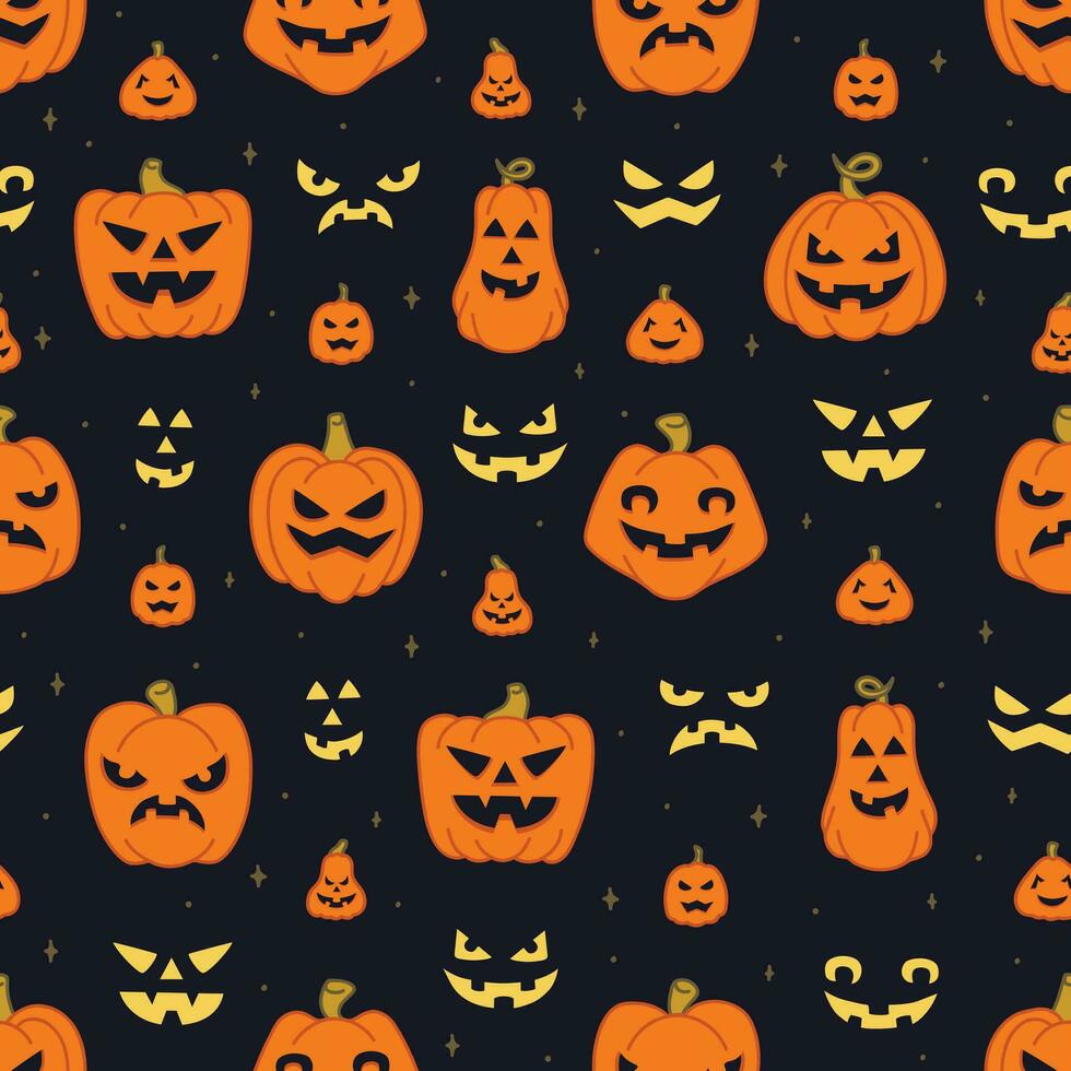 Víspera de Todos los Santos sin costura antecedentes con Jack-o-lantern caras vector