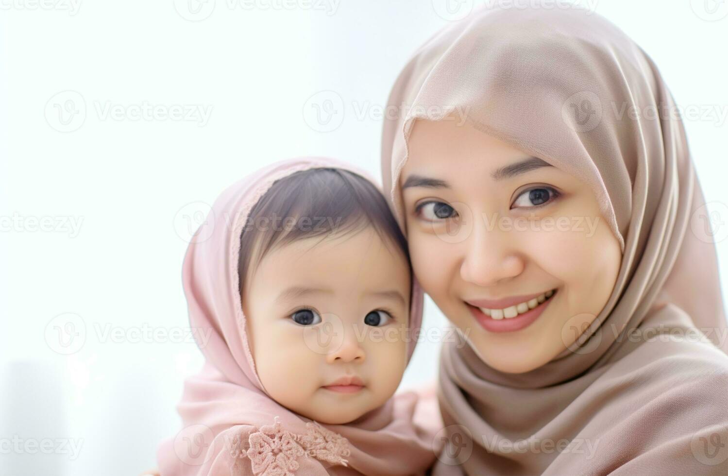 asiático familia por madre musulmán de la madre día amor familia ai generado foto